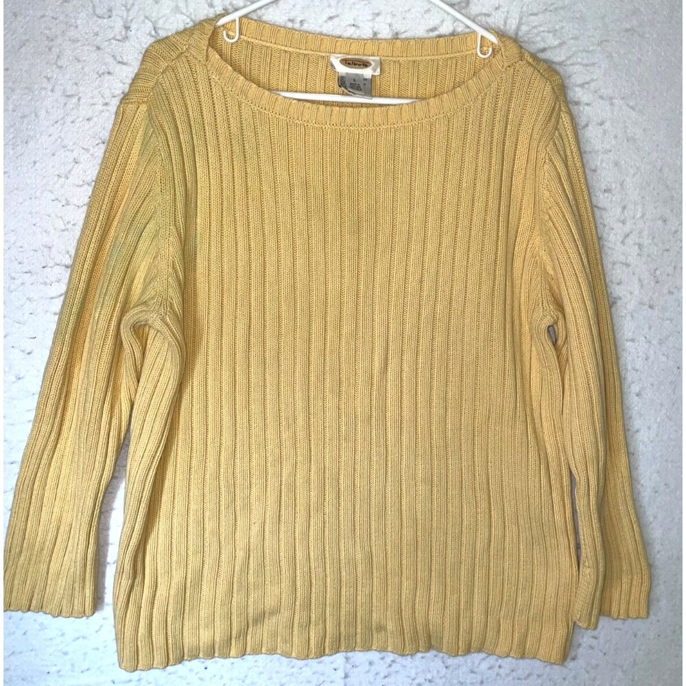 Talbots Sweater Womens L Yellow Rib Knit Pullover Long Sleeve Classic Vintage